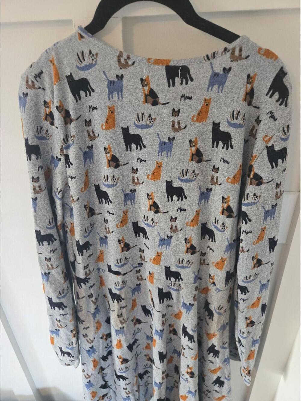 L.A. Soul Gray Cat Print Long Sleeve Fit and Flare Dress XL - Picture 3 of 5